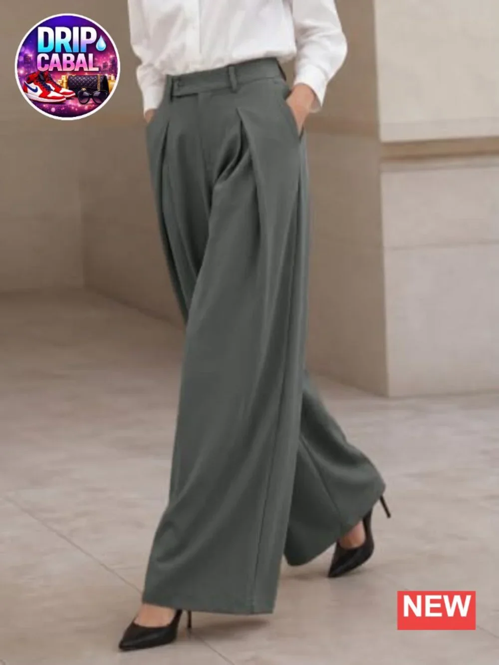Wide Leg Pleated High Waisted Trousers Dressy Pants Loose Fit Business Casual